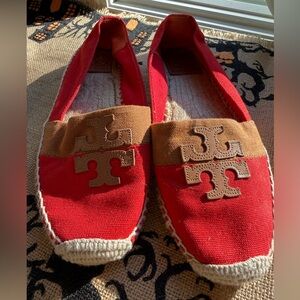 Tory Burch Red and Tan Espadrilles